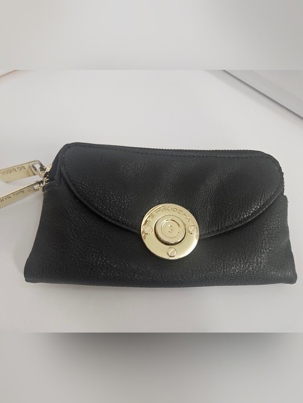 Big Buddha Pebbled Faux Leather Black With Gold Hardware 7.5x4 Wallet